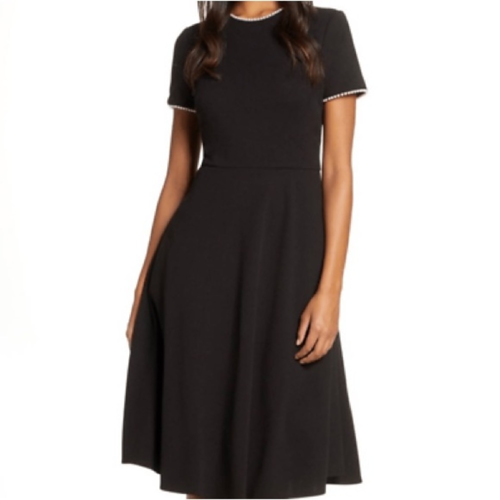 Gal Meets Glam A-Line Black Pearl Trim Dress Size 6
